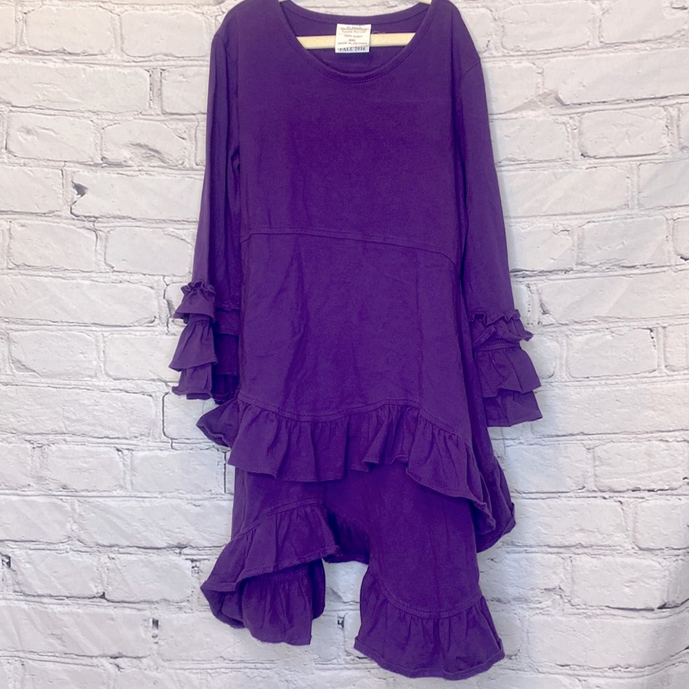 Millie Jay Purple Long Sleeve Ruffle Dress Size 6X Excellent Condition